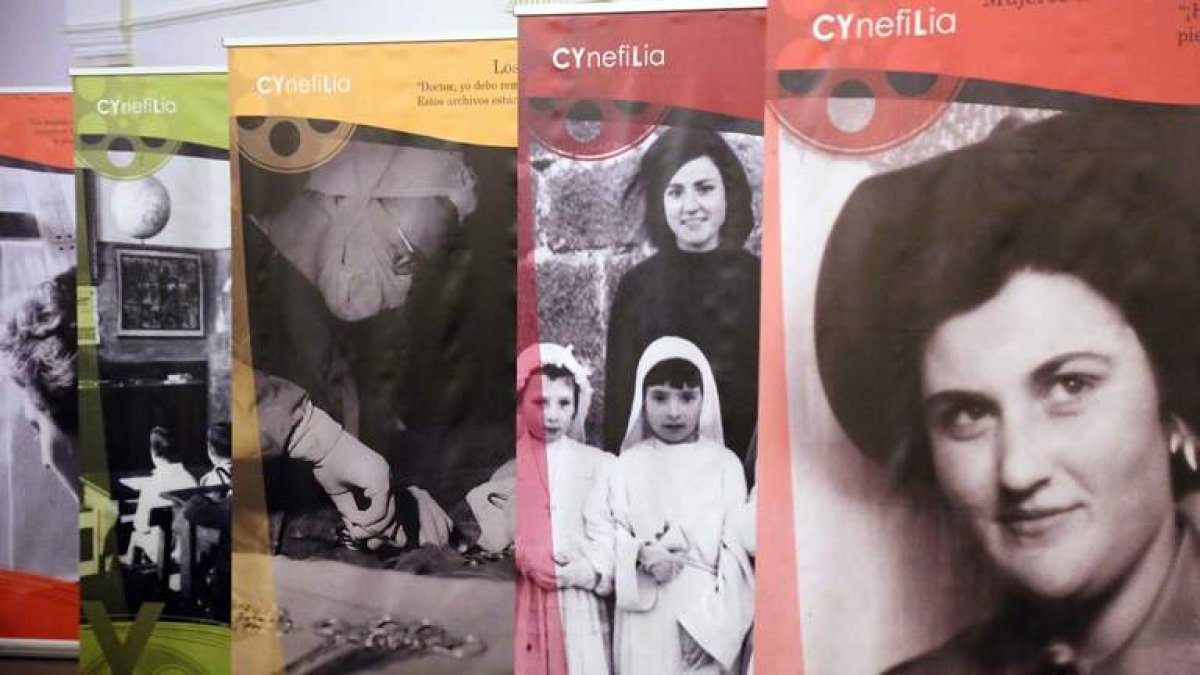 Algunos de los carteles que conforman la exposición ‘Cynefilia’, que mezcla fotos reales y fotogramas de cine