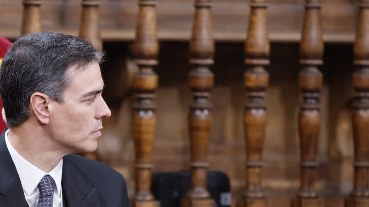 El presidente del Gobierno, Pedro Sánchez, ayer en la entrega del Cervantes. BALLESTEROS