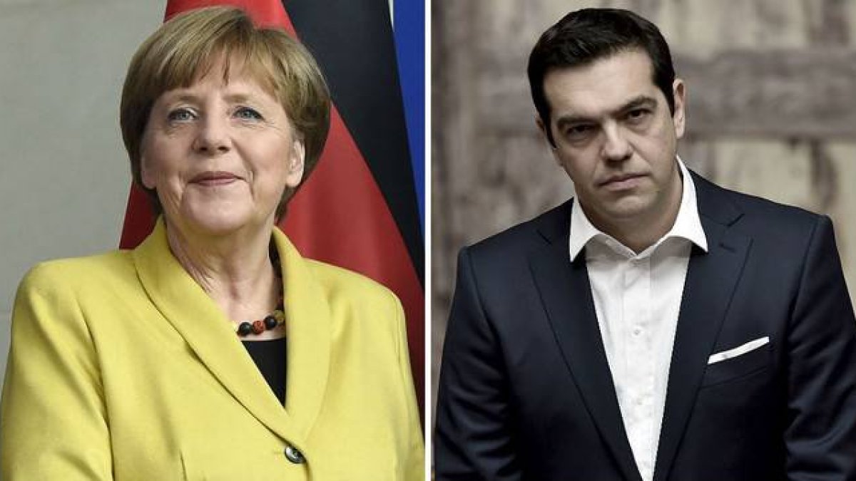 Fotomontaje de la cancillera alemana Angela Merkel y Alexis Tsipras.