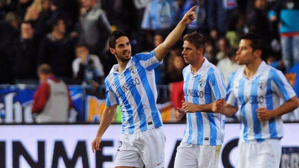 Isco celebra el primer tanto logrado por el Málaga.