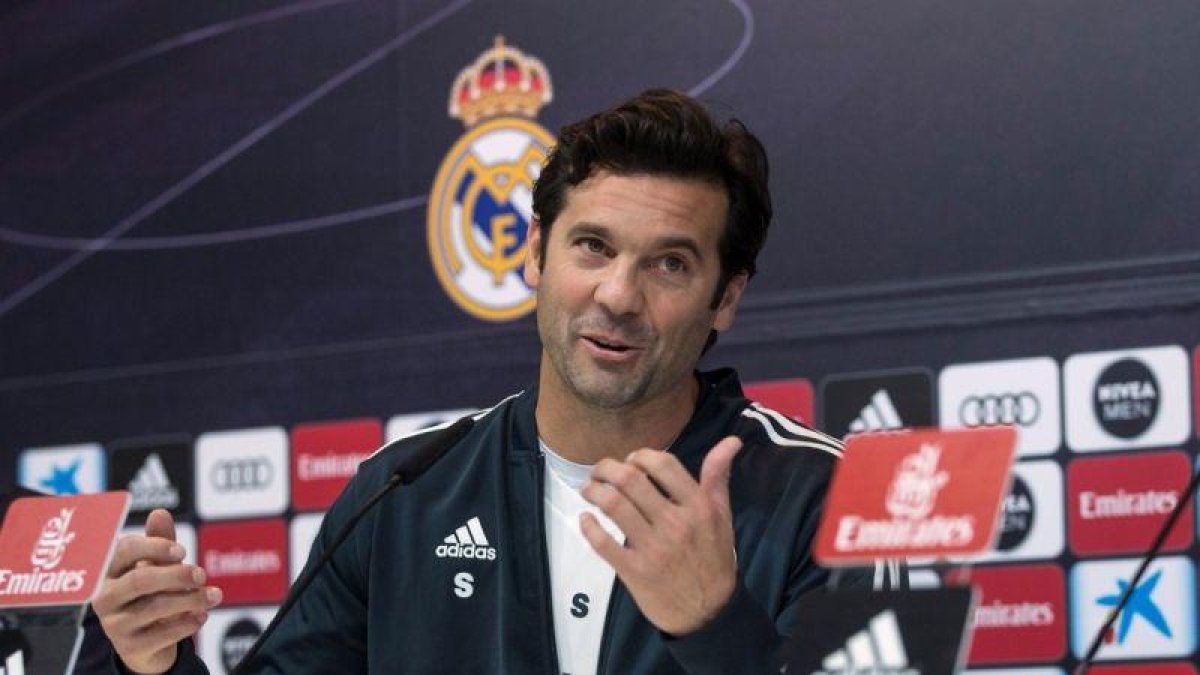Santiago Solari, entrenador del Real Madrid, este viernes en rueda de prensa.