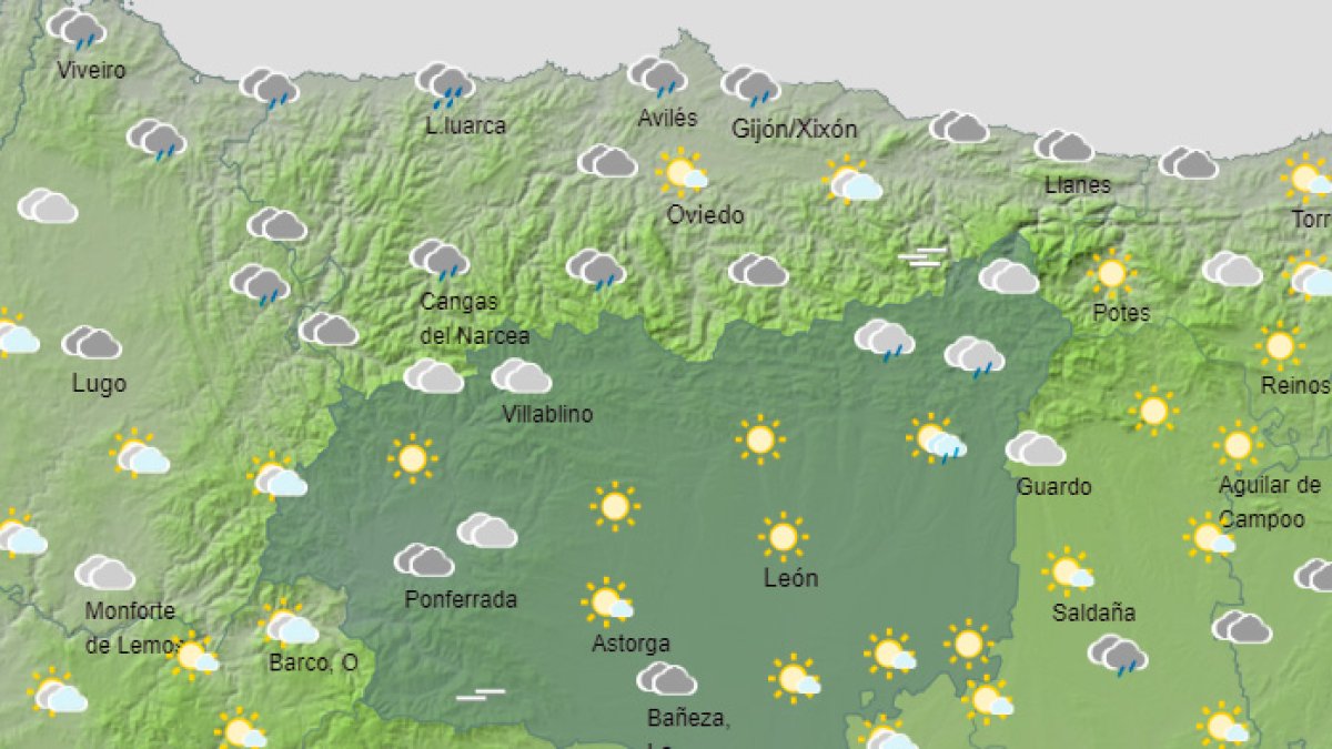 Mapa de la Agencia Estatal de Meteorología donde se muestra la predicción del estado del cielo en la provincia para las 18.00 horas de ho. AEMET