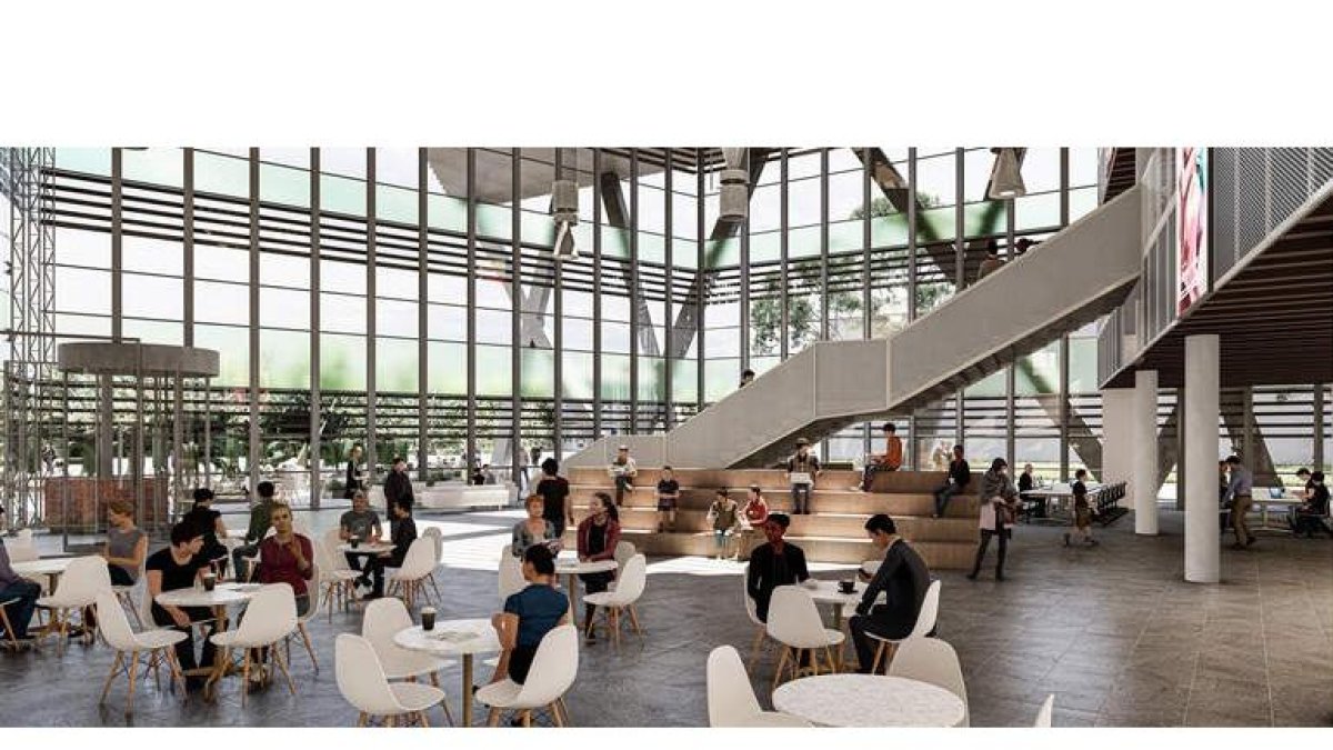 Infografía del interior del edificio que contará con cafetería, comedor, salas de reuniones y zonas de estudio, entre otras dependencias. DL