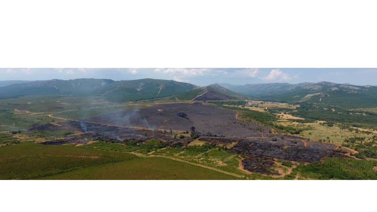 Imagen del área calcinada, de alrededor de 170 hectáreas, obtenida gracias al vuelo de un dron a más de cien metros de altura. J. FERNÁNDEZ LOZANO