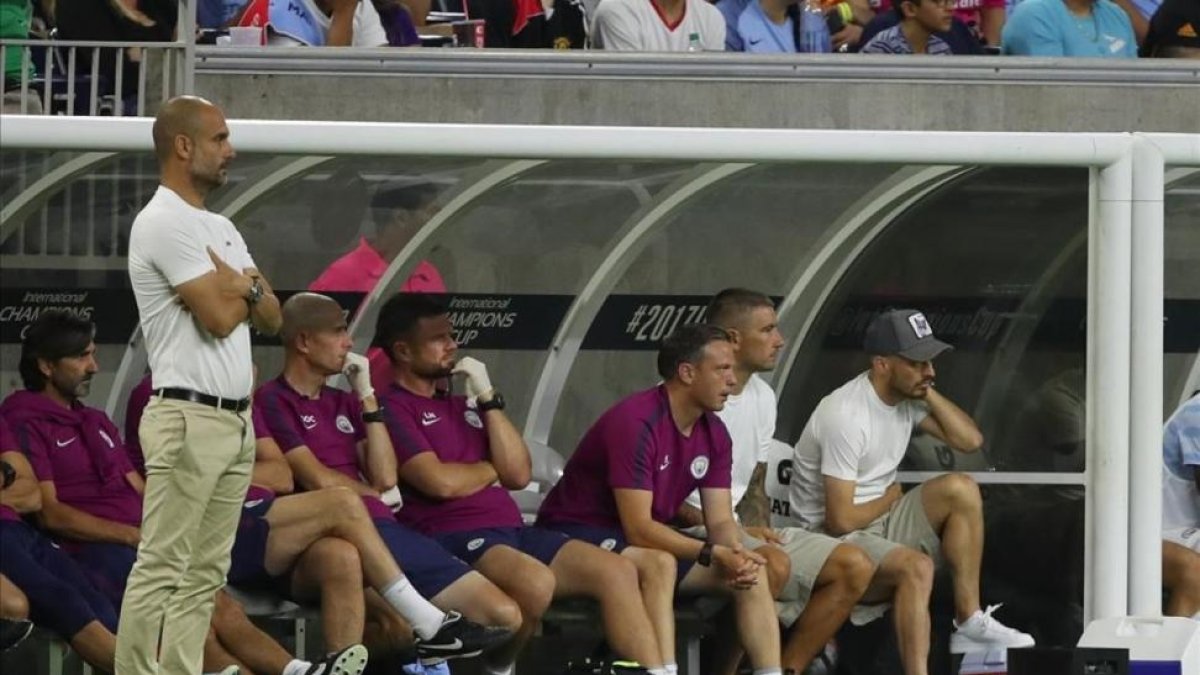 Pep Guardiola, durante un encuentro ante el United el pasado 20 de julio.