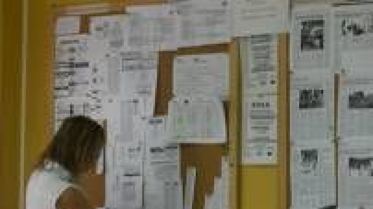 Una mujer observa un panel donde cuelgan ofertas de empleo