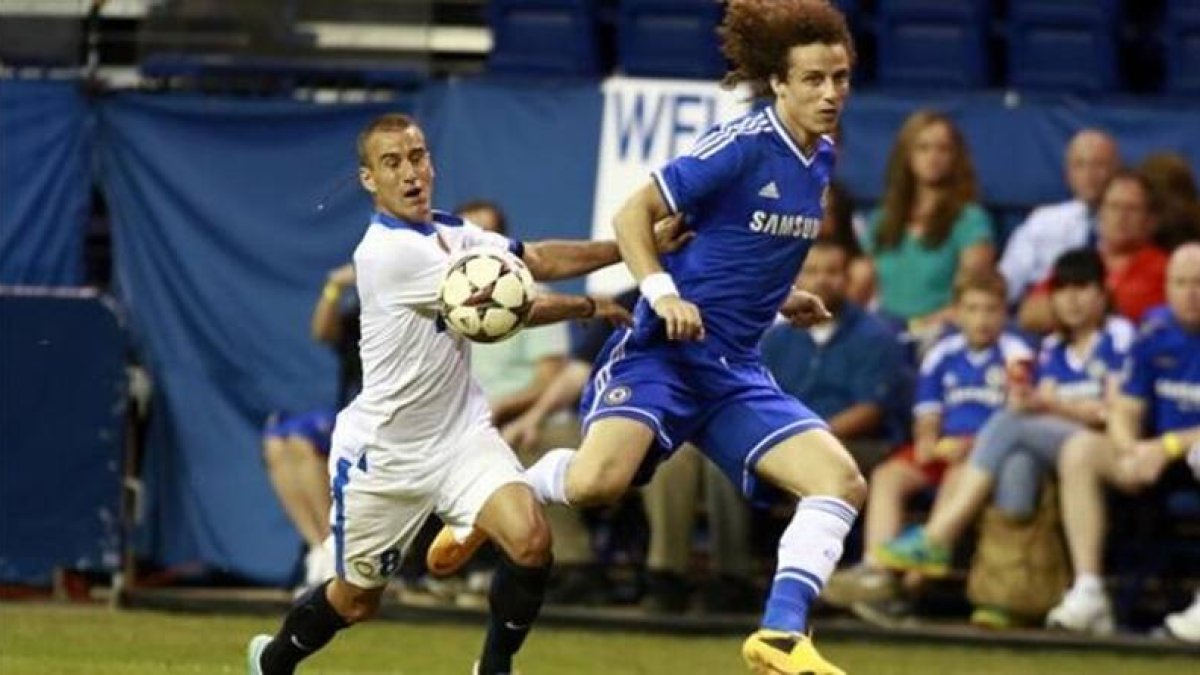 David Luiz, el central brasileño del Chelsea, durante un amistoso frente al Inter Milan.