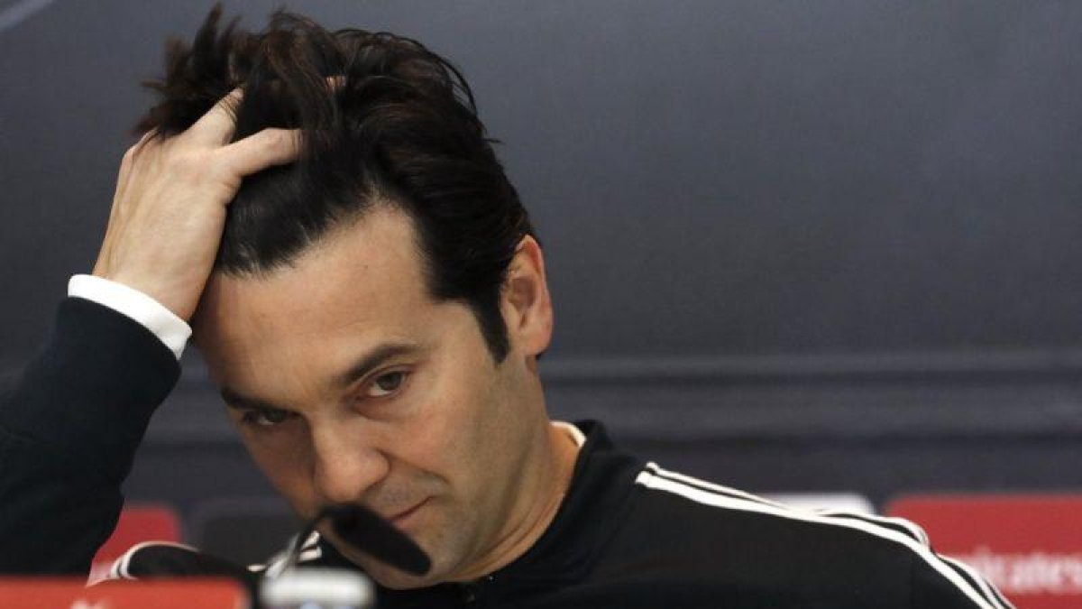 Santiago Solari, técnico del Madrid, en rueda de prensa.