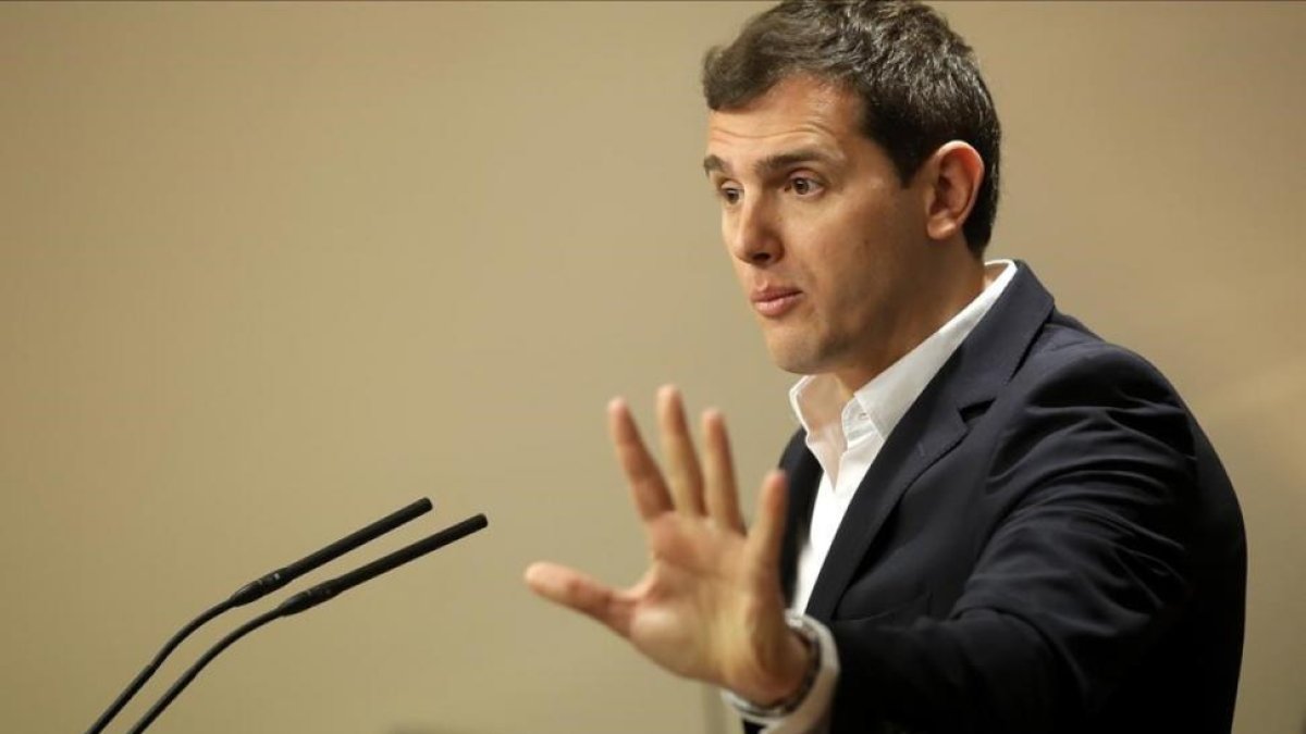 El presidente de Ciudadanos, Albert Rivera, en una rueda de prensa el pasado martes en el Congreso.