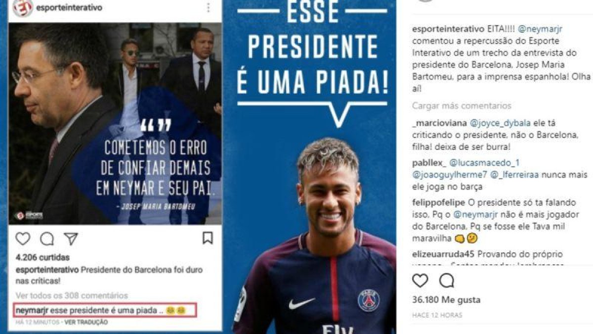 Montaje de Esporte Interativo con la reacción de Neymar subrallada.