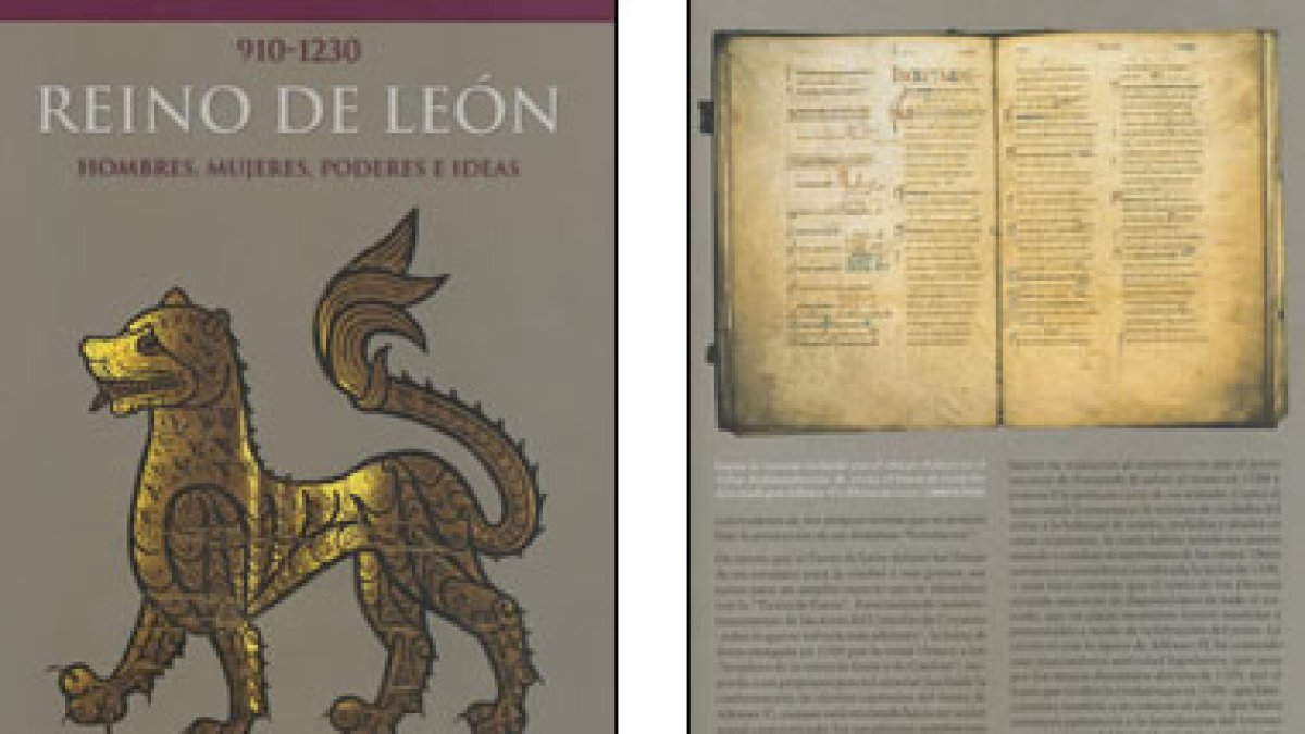 Portada del libro e imagen de una de sus páginas con el Fuero de León.