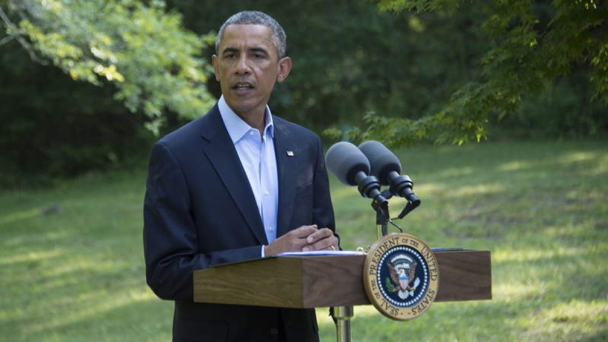 El presidente de los EE UU, Barack Obama, tras su regreso de las vacaciones el pasado lunes.
