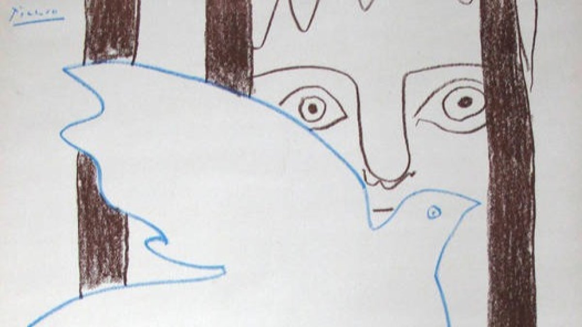 'La paloma y el prisionero', obra de Picasso aparecida en un vertedero de León. DL