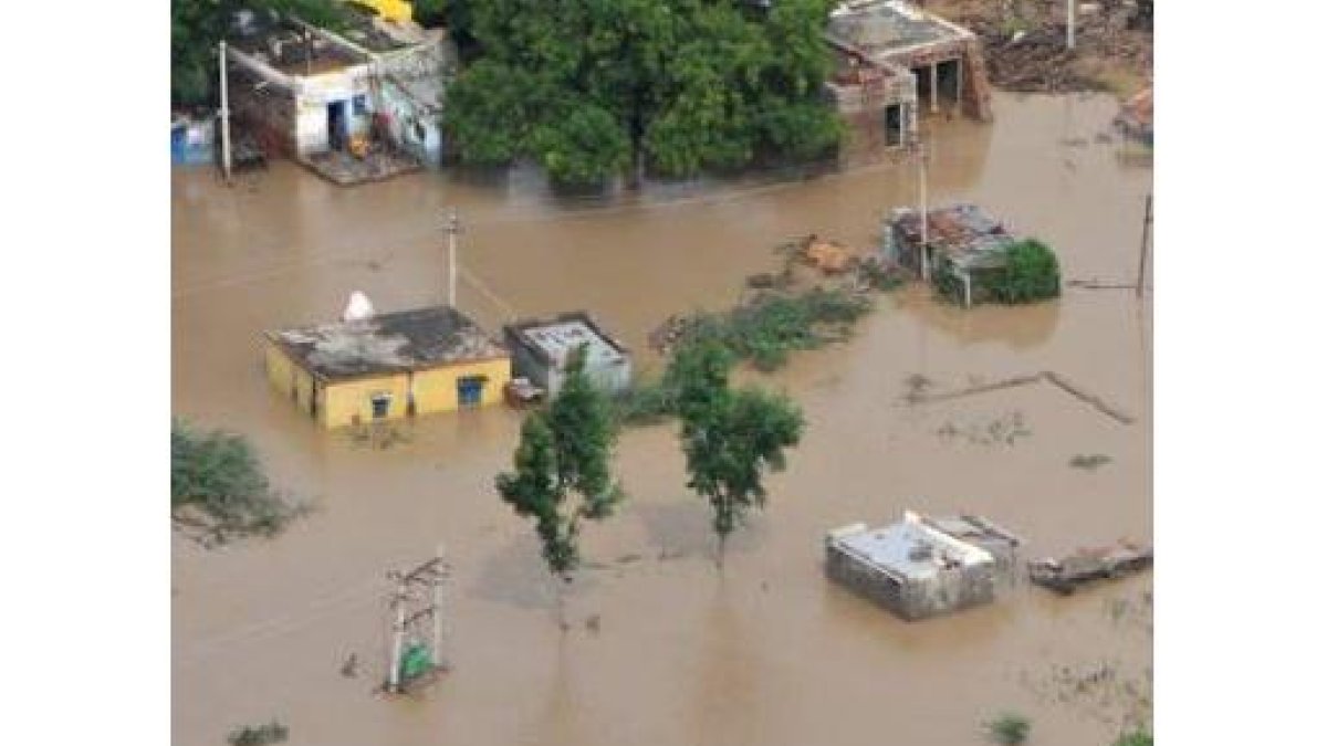 Vista aérea de las inundaciones en la India.