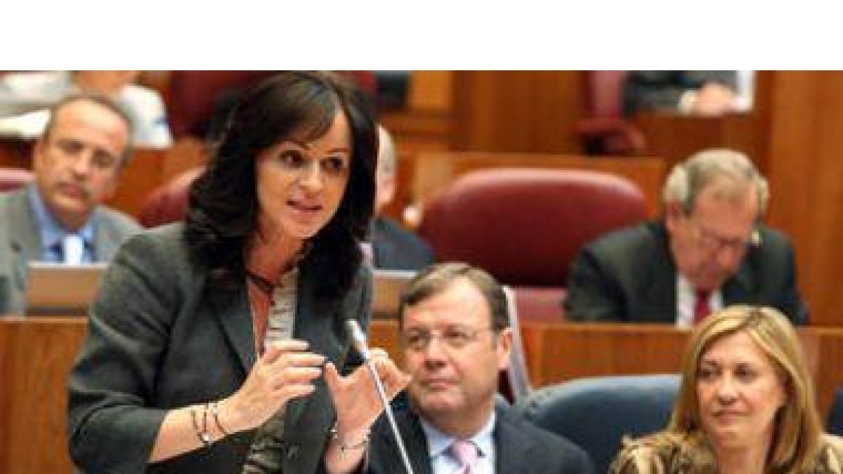 Silvia Clemente, en un momento de su intervención en el pleno, ante Antonio Silván y la consejera Pi