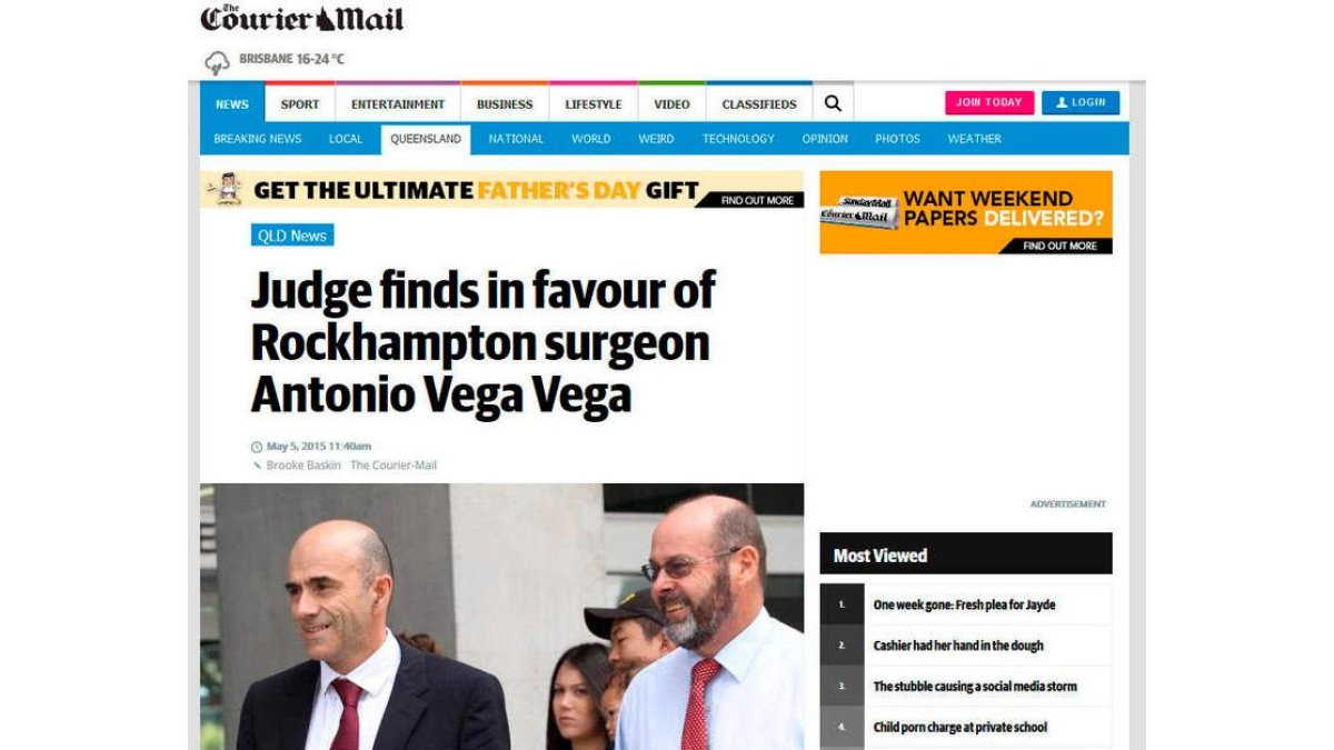 The Courier News y ABC Australia dieron cuenta de la noticia.