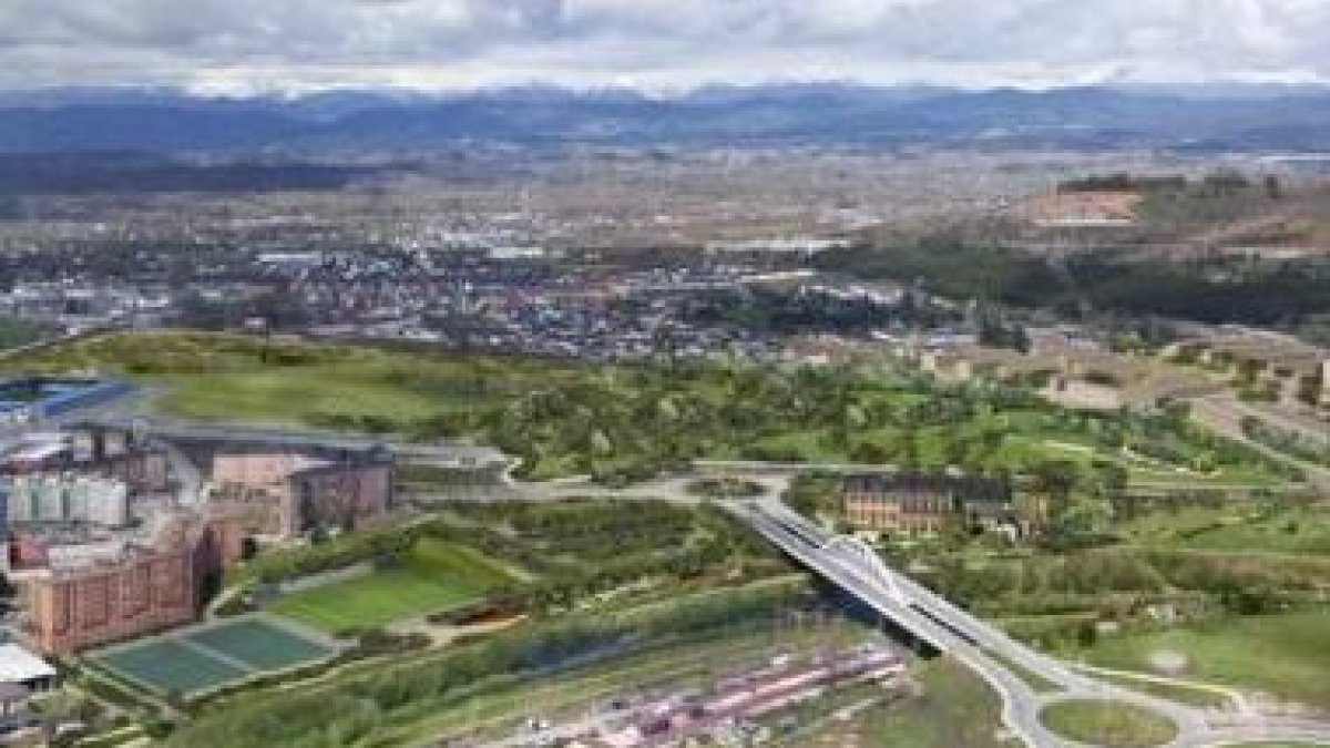 Recreación virtual de cómo quedarían los campos de fútbol junto al Museo de la Energía.