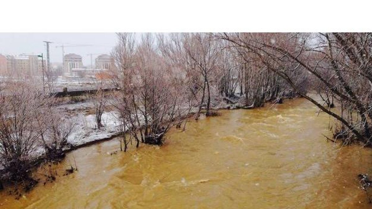 El Torío, desbordado en el cauce, a su paso por Puente Castro
