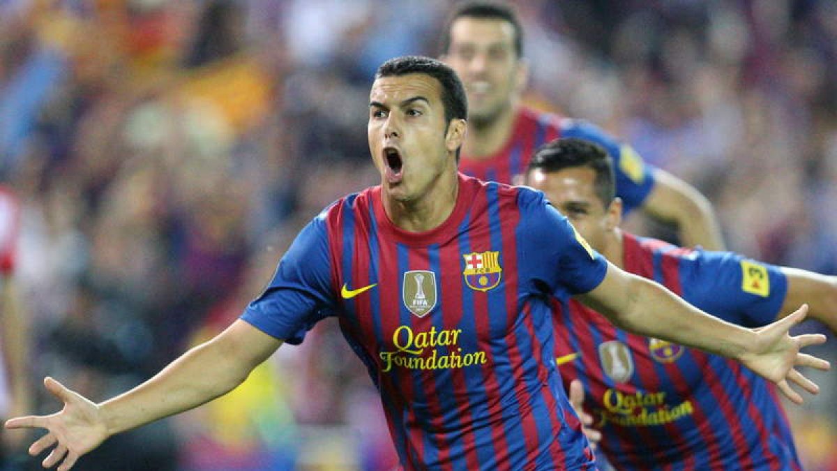 Pedro Rodríguez celebra la consecución del primer gol.