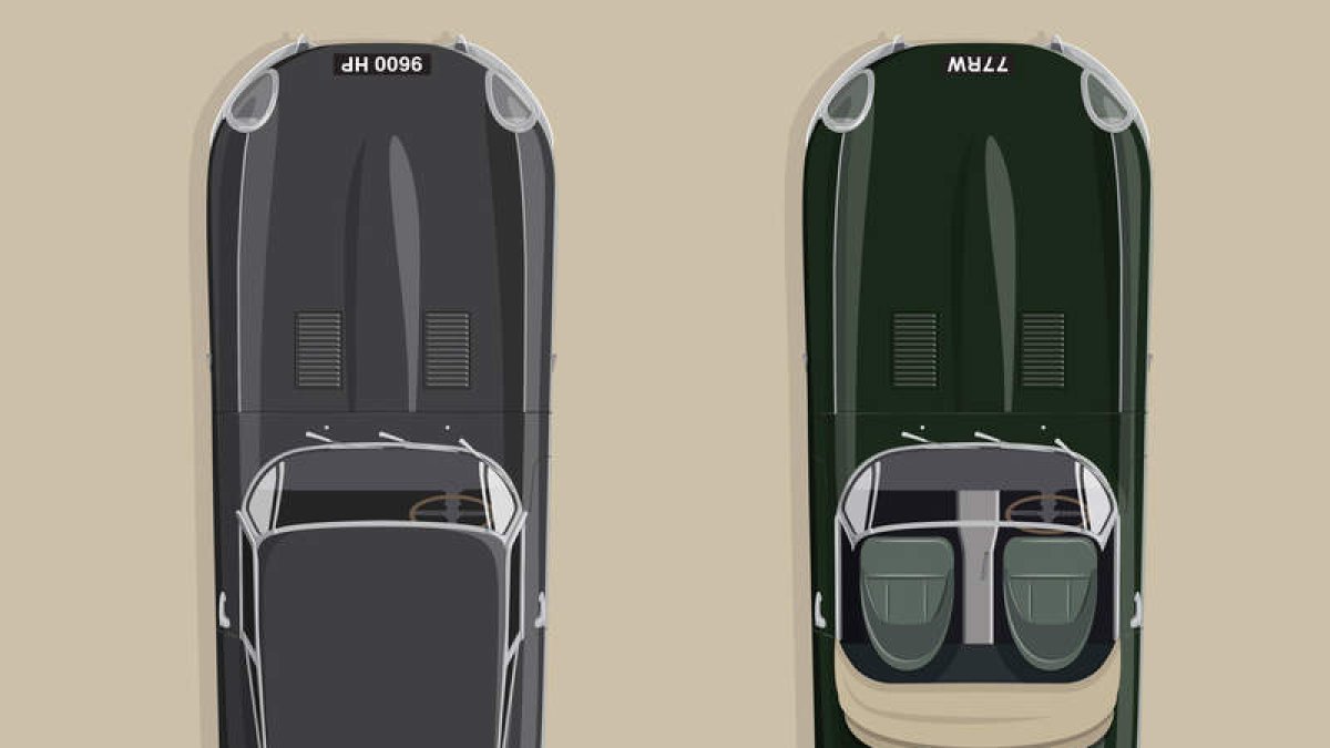 Cada pareja E-Type ‘60’ incluye un Coupé «9600 HP» en color Flat Out Grey, y un Roadster «77 RW» en Drop Everything Green.