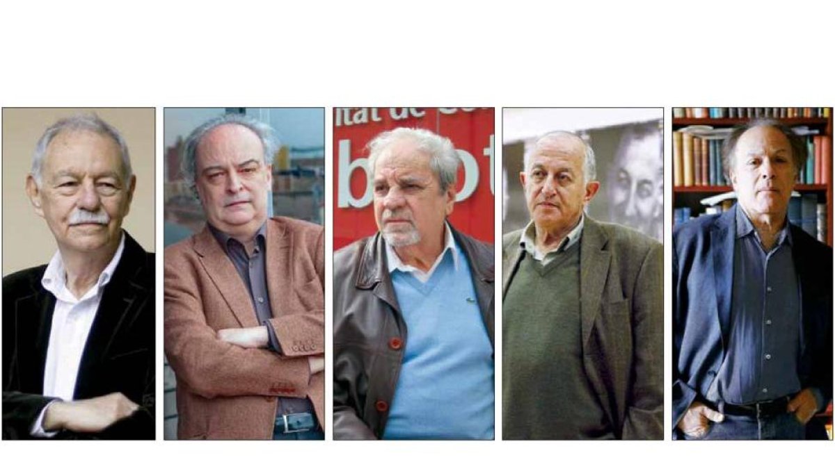 De izquierda a derecha, Eduardo Mendoza, Enrique Vila-Matas, Juan Marsé, Juan Goytisolo y Javier Marías.