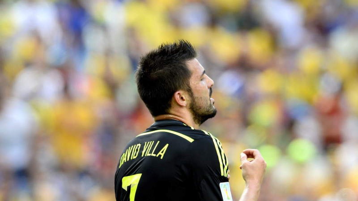 David Villa celebra el gol con el que España inauguró la goleada frente a Australia en el adiós al Mundial de Brasil.