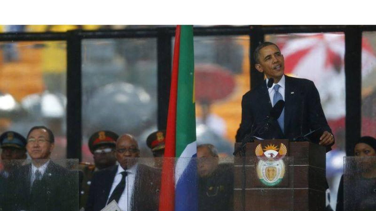 El presidente de EEUU, Barack Obama, durante el discurso en el funeral de Mandela.