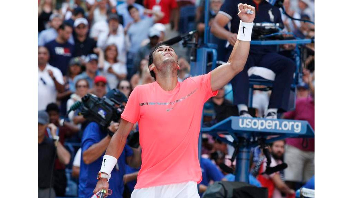 Nadal celebra su triunfo ante Dolgopolov y el pase a cuartos. LANE