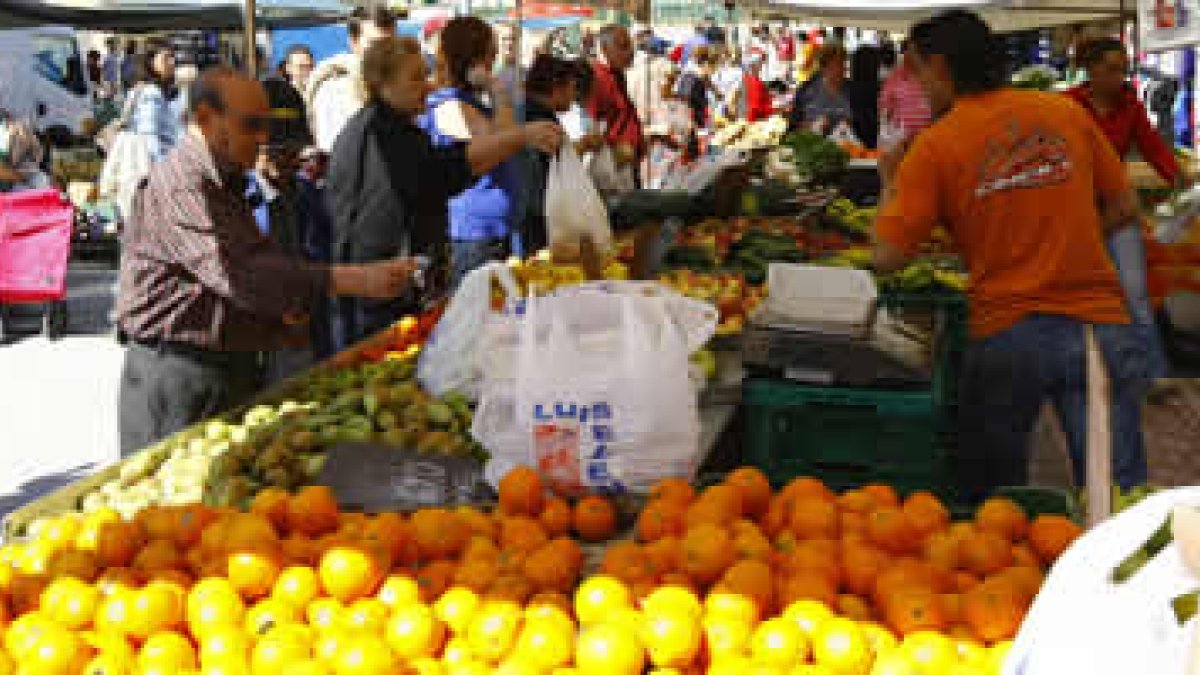 La afluencia de público fue constante durante la mañana en el mercadillo de Trobajo.