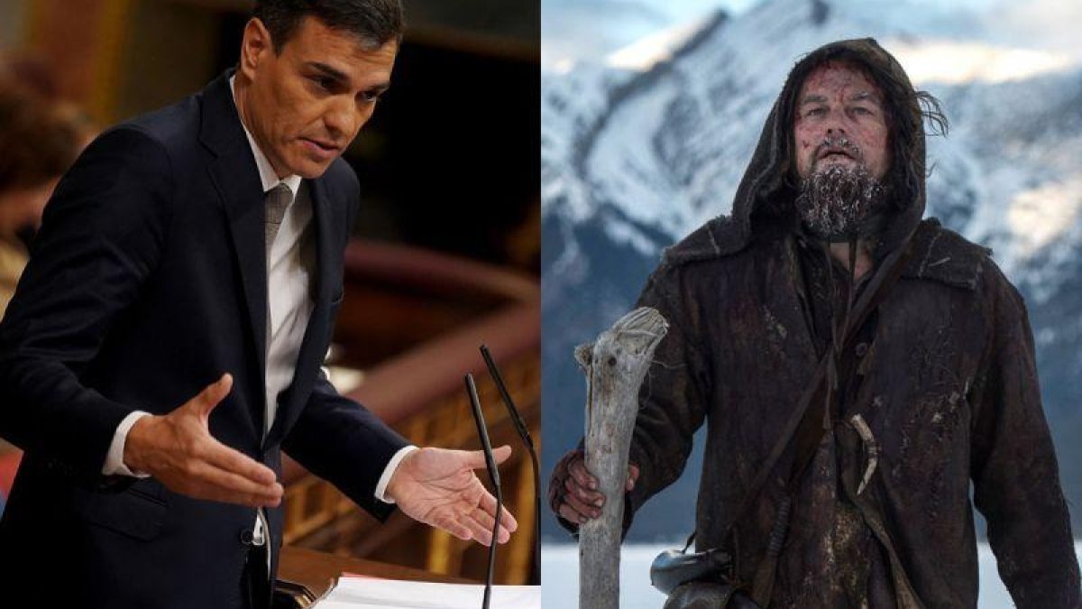 Pedro Sánchez y Leonardo di Caprio en El renacido.