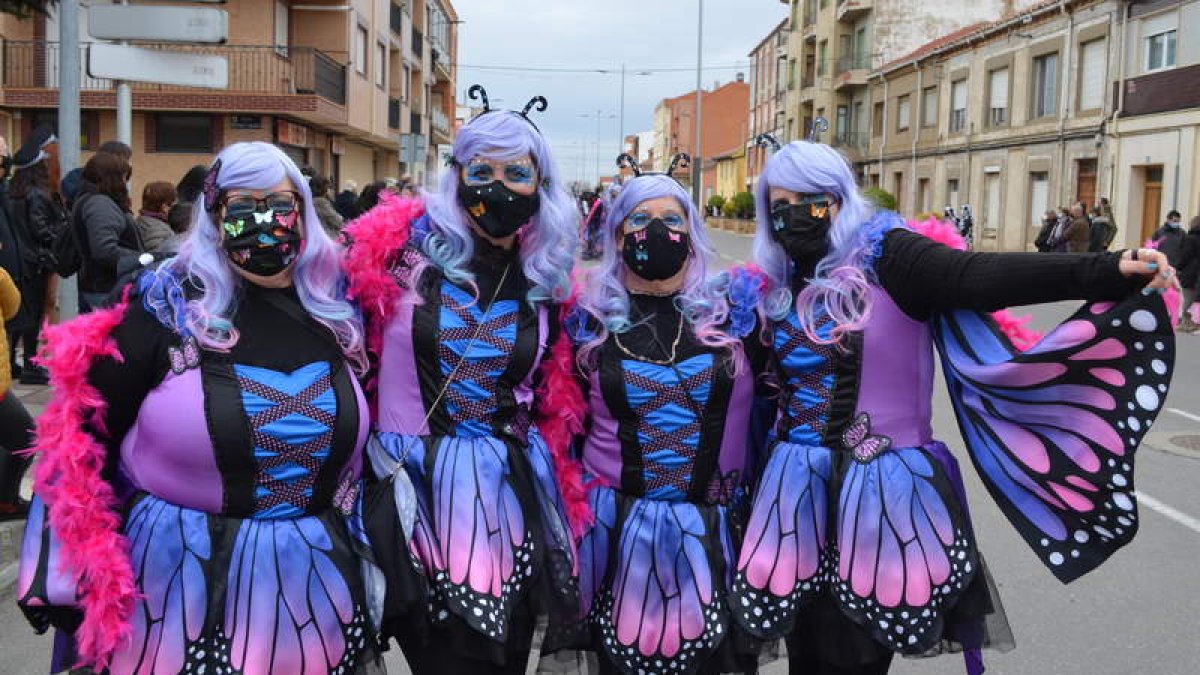 Un grupo de ninfas que no quisieron perderse ayer el Gran Desfile de Carnaval de Santa María del Páramo. MEDINA