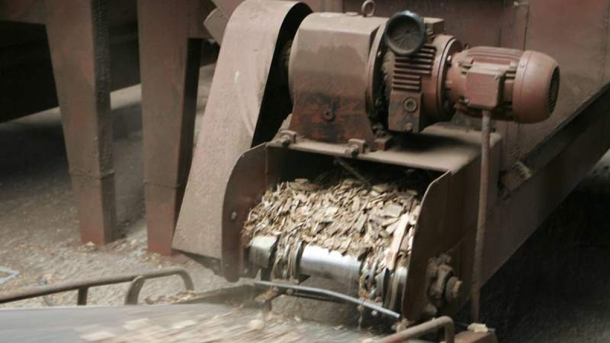 Proceso de fabricación de biomasa en un centro de gestión forestal.