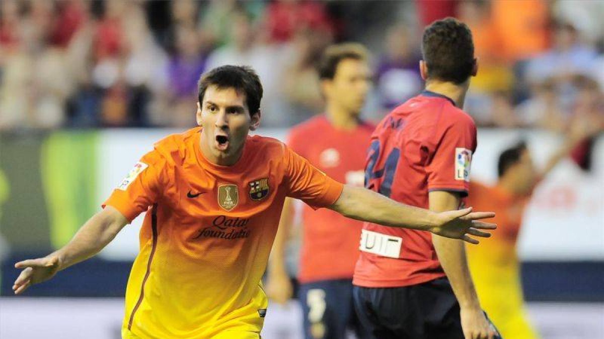Messi celebra uno de sus goles.