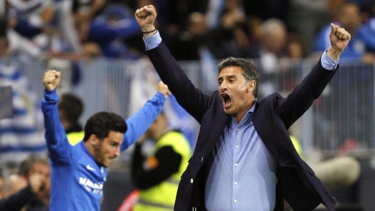 Michel celebra un gol del Málaga en el partido de Liga de esta temporada contra el Sevilla.