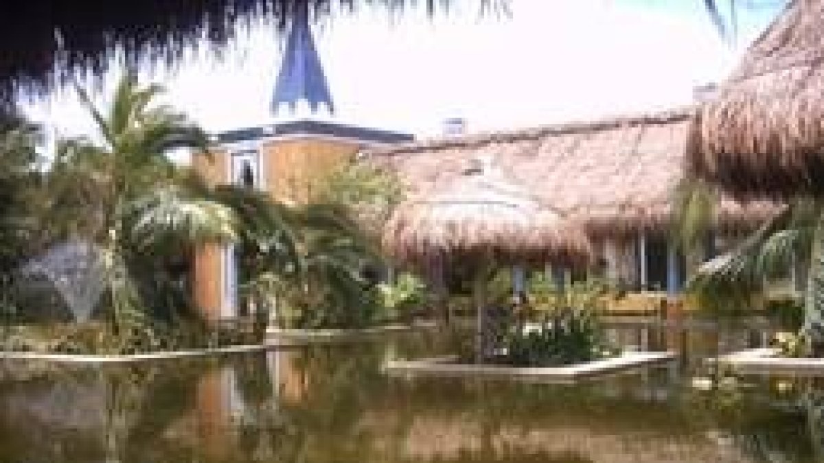 Los restos de Emily en la piscina del hotel, que sirvió para proteger el mobiliario de la terraza