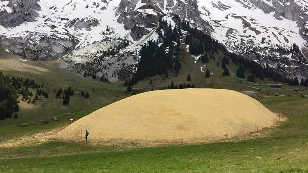 La estación francesa de La Clusanz acumula 6.000 m3 de nieve bajo el serrín para usarla en otoño. DL/NEVASPORT