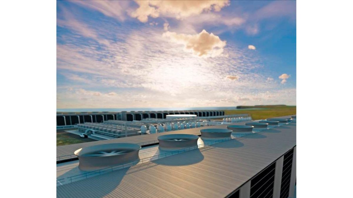 Representación gráfica de cómo serán las futuras plantas DAC a gran escala. carbon engineering ltd.