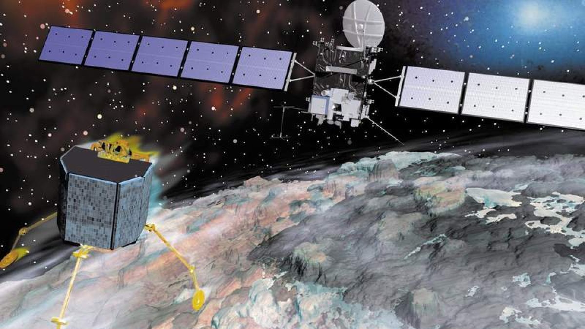 Recreación de la Nasa de la sonda espacial Rosetta en su aproximación al cometa 67P. ESA