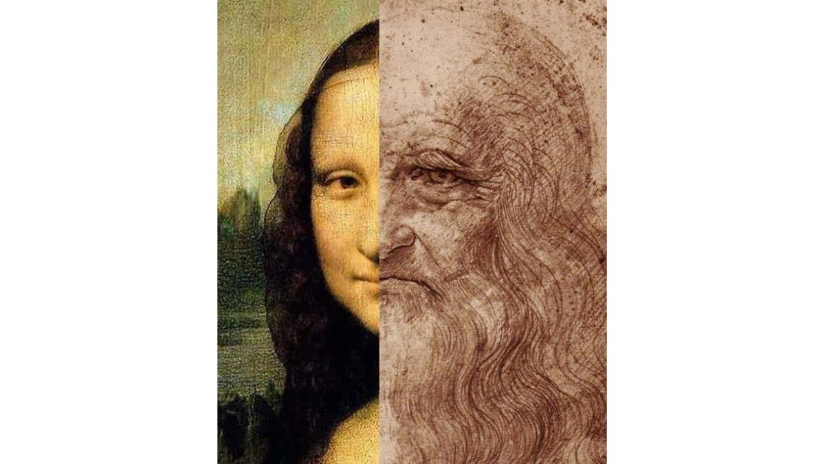 Montaje con la Gioconda y Leonardo Da Vinci.