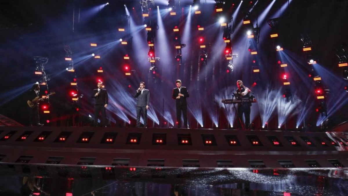 Imagen del escenario del Festival de Eurovisión, en Lisboa, durante los ensayos de los participantes.