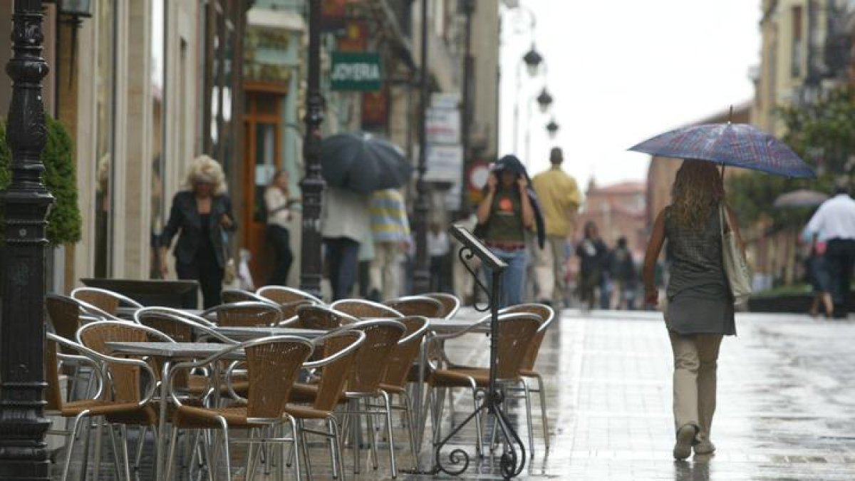 Gente con paraguas en la Calle Ancha