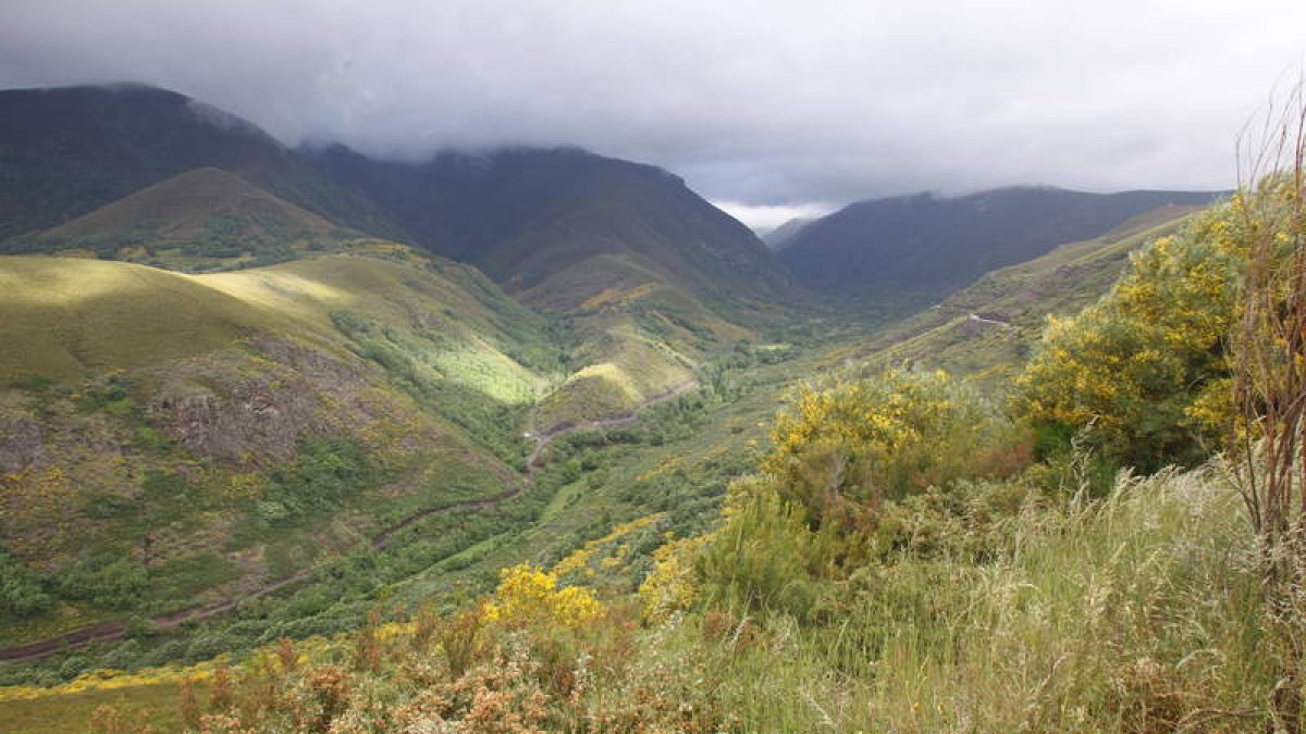 Arriba, el paisaje boscoso que se puede observar desde Burbia, una localidad que aún conserva la arquitectura tradicional de la zona. A la derecha, un rincón con encanto del pueblo y el río Burbia.