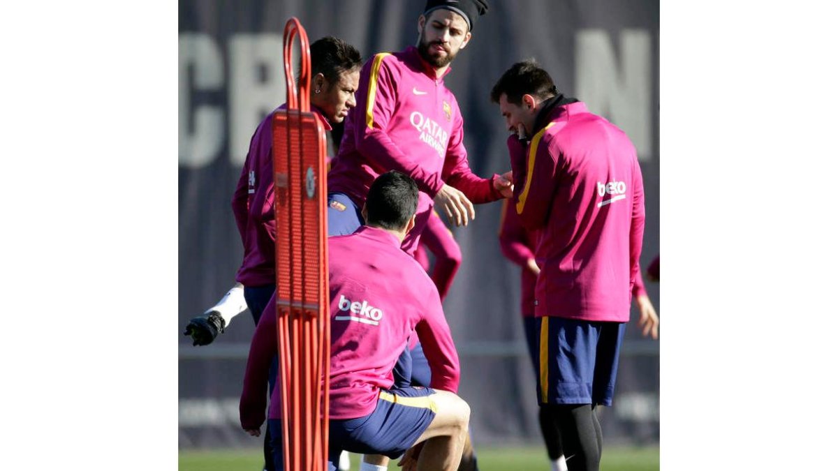 Messi, Neymar, Luis Suárez y Piqué, en el entrenamiento.