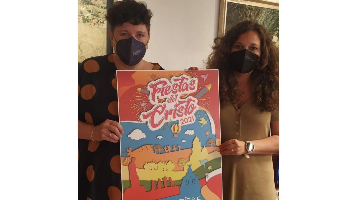La edil de Cultura y Fiestas y la alcaldesa presentaron ayer el cartel ganador del concurso para anunciar las Fiestas del Cristo en Bembibre, unos festejos que estará condicionados por la situación sanitaria en el caso de que sea posible celebrarlos. El Patronato de Fiestas elabora un programa con actividades que se puedan cancelar o al menos celebrar en condiciones de seguridad. DL