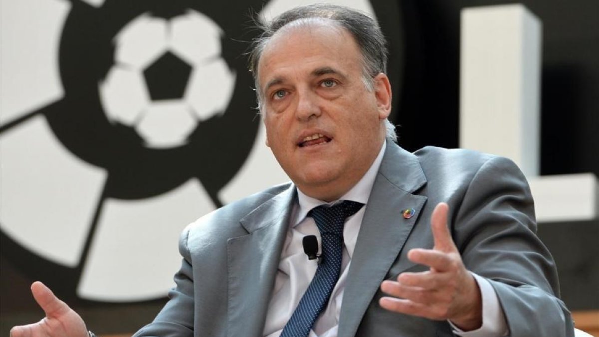 Javier Tebas, durante un acto de LaLiga en Sigapur.