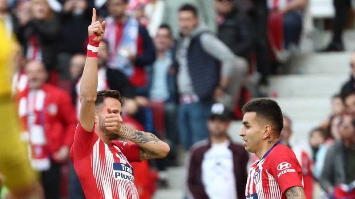 El atlético Saúl celebra el 1-0 ante el Leganés.
