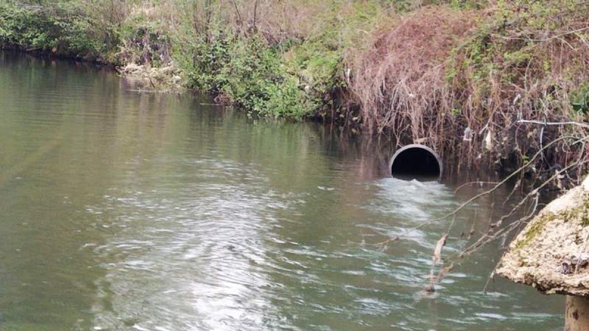 Imagen de abril de este año de vertidos al cauce del río Boeza en Ponferrada. DL