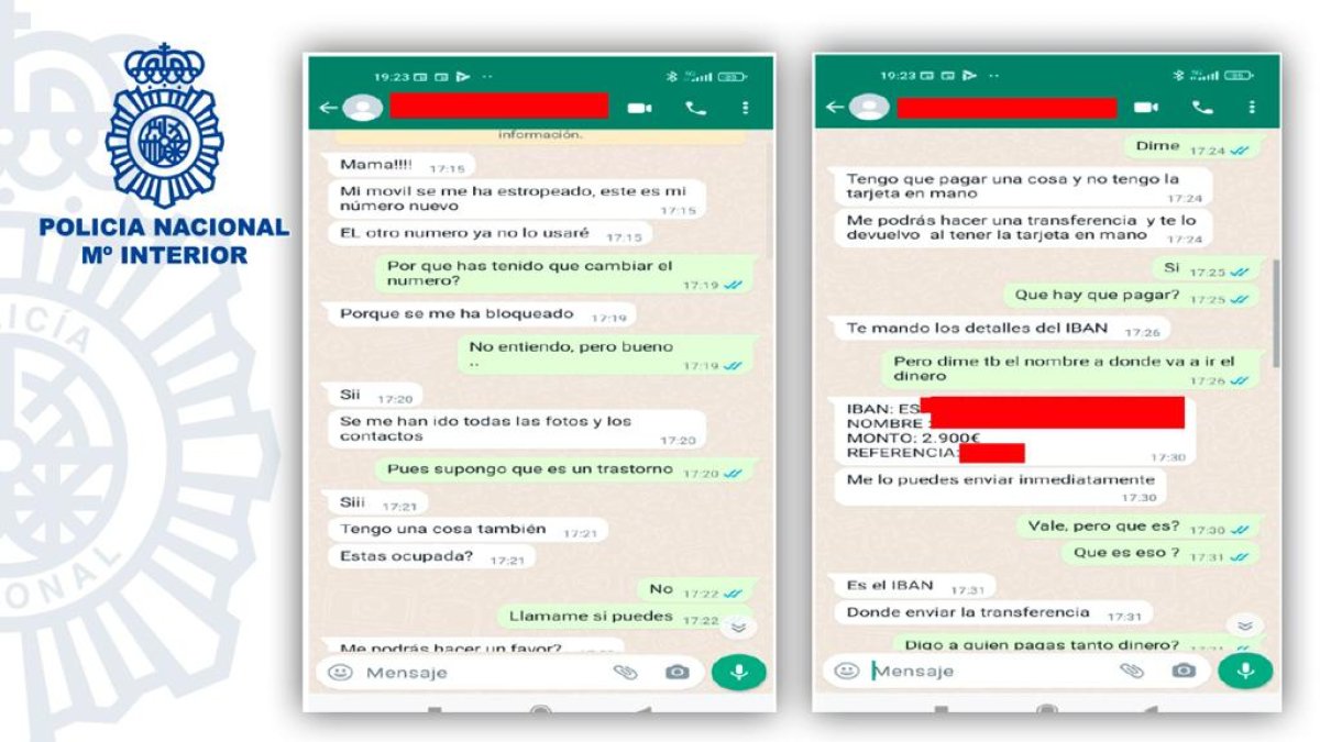 Captura de pantalla de los mensajes de la nueva modalidad de estafa. SUBDELEGACIÓN DE SAN PEDRO