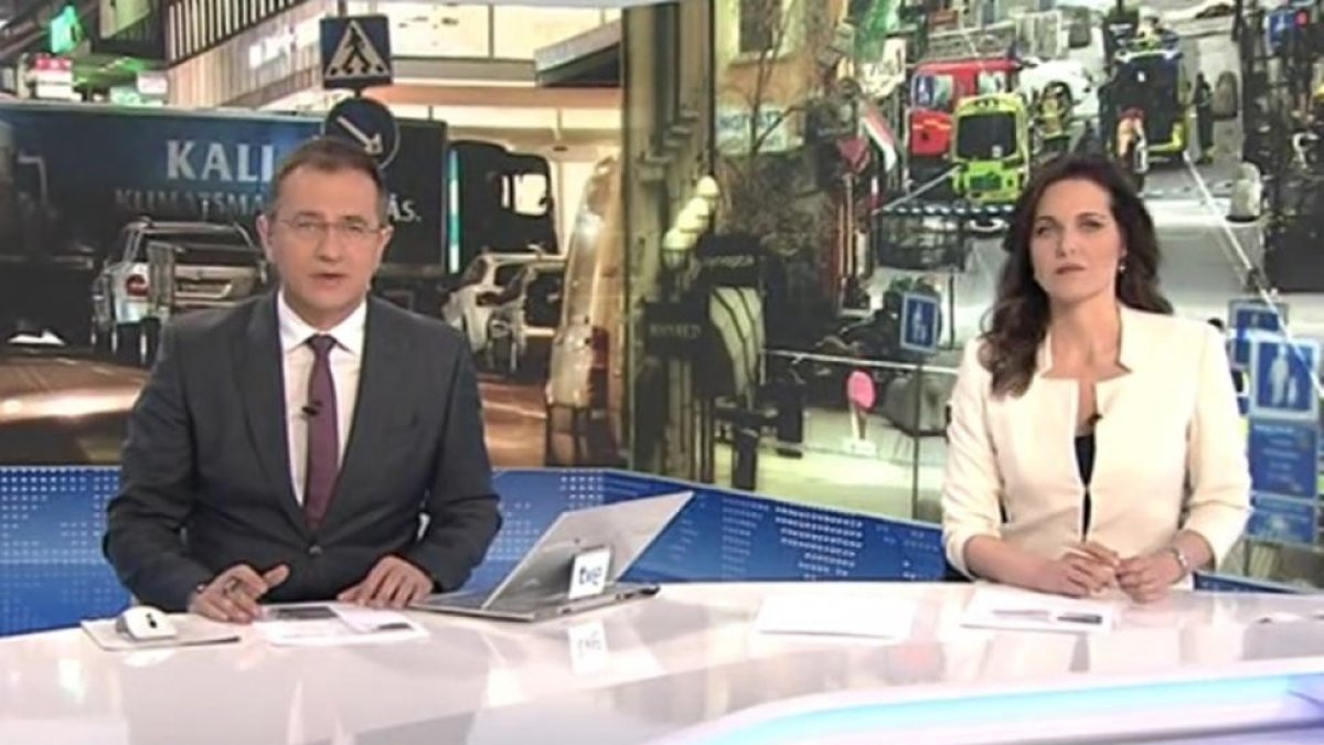 Pedro Carreño y Raquel Martínez, presentadores del telediario del fin de semana en TVE-1.