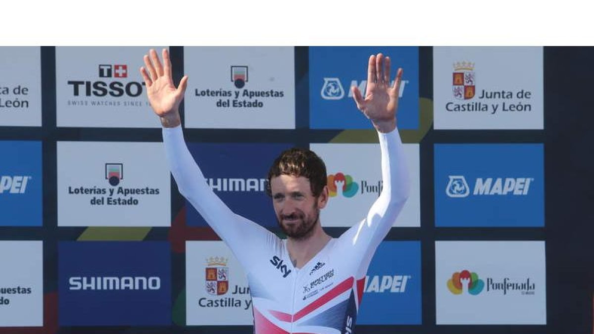 Wiggins, durante su comparecencia en el Mundial de Ciclismo de Ponferrada. LUIS DE LA MATA